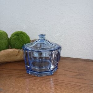 Vintage Blue Concord Indiana Glass Octagon Lidded Candy Dish